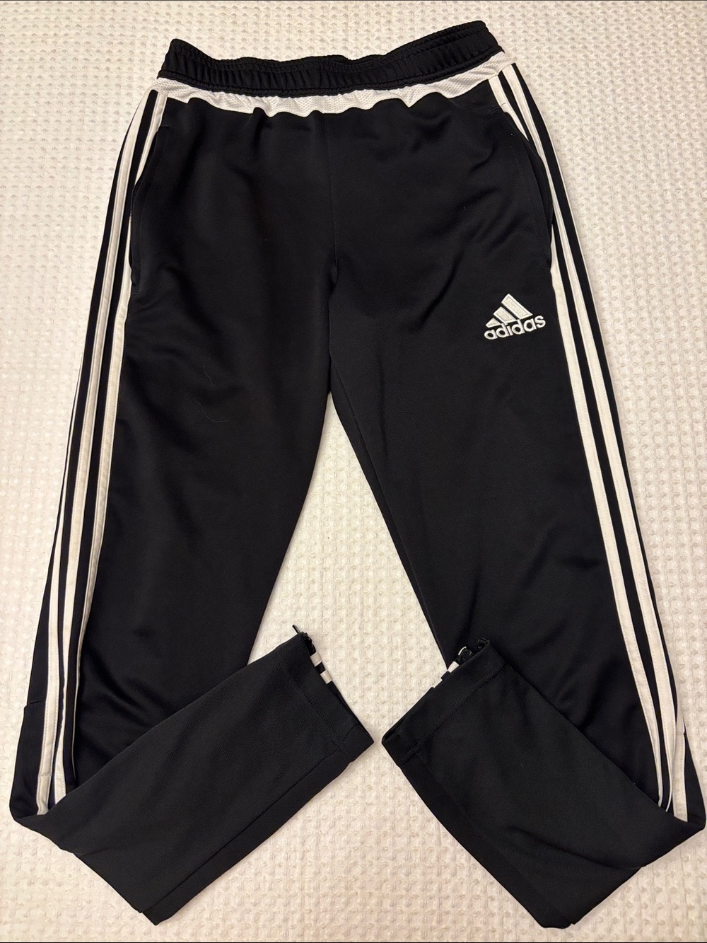 adidas Climacool SMALL Black Soccer Track Pants Joggers White Side 3 Stripes